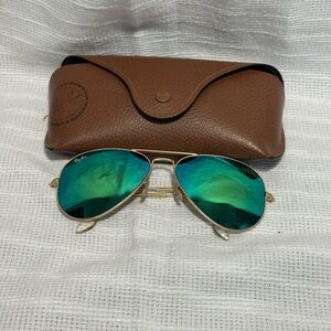 Ray-Ban Gold Frame Sunglasses with Teal Lenses